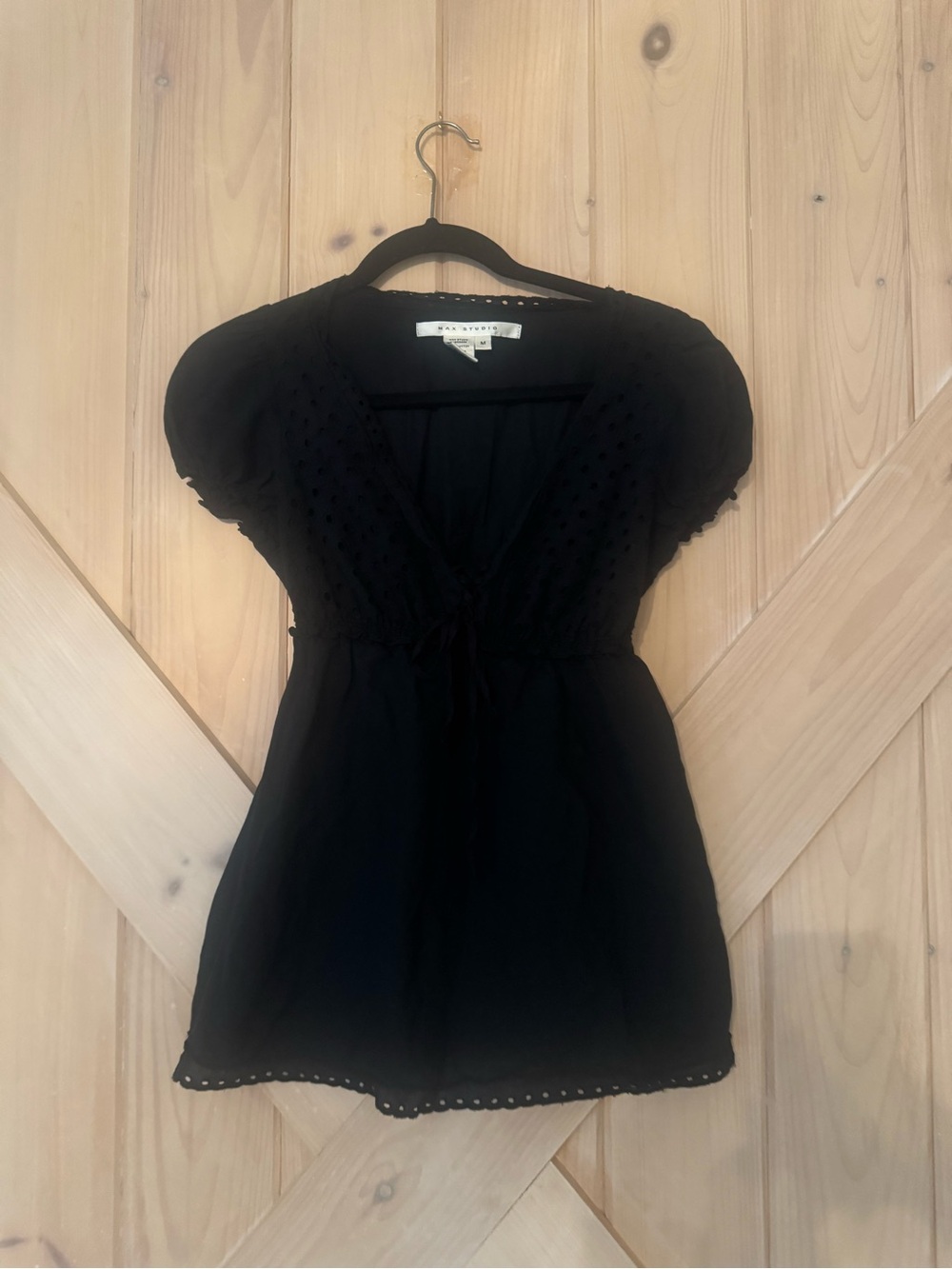 Black Eyelet V-Neck Peplum Top